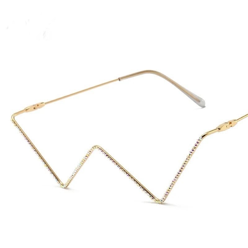MS011 No-lens Half Frame Metal Rhinestone Glasses For Women Trendy Triangle Metal Glasses Frame