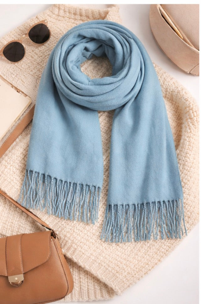 Sky Blue Cozy Fringe Scarf
