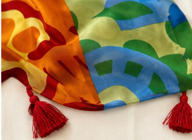 Rainbow Abstract Print Lightweight Tassel Scarf