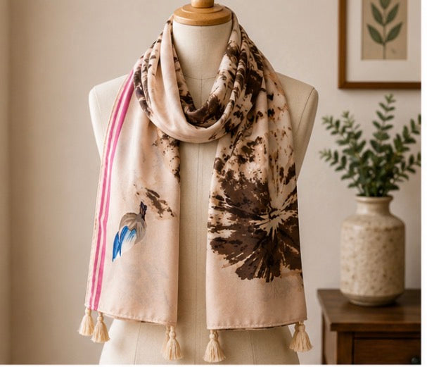 Soft Beige Floral Lightweight Fashion Scarf