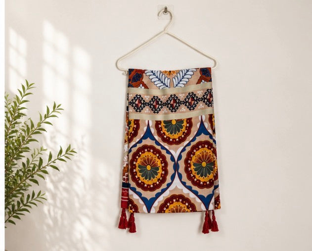 Vintage Floral Medallion Tassel Scarf