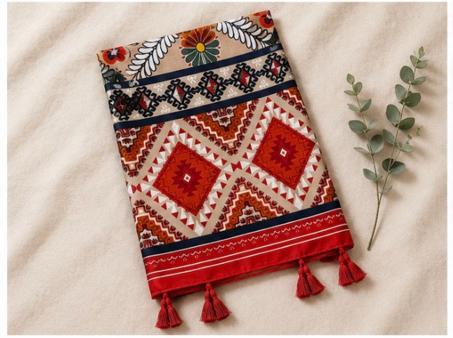 Bohemian Geometric Pattern Tassel Scarf