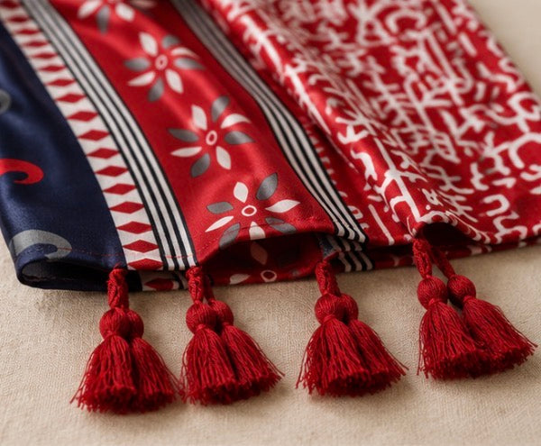 Red Ethnic Pattern Tassel Scarf
