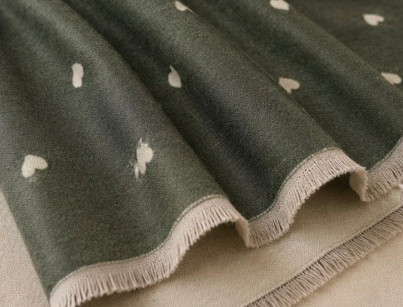 Dark Green Heart Pattern Woven Shawl