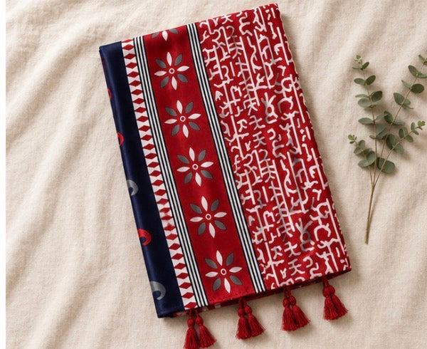 Red Ethnic Pattern Tassel Scarf