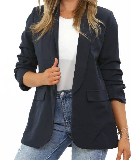 Oversized Rouched Sleeve Blazer: Orange