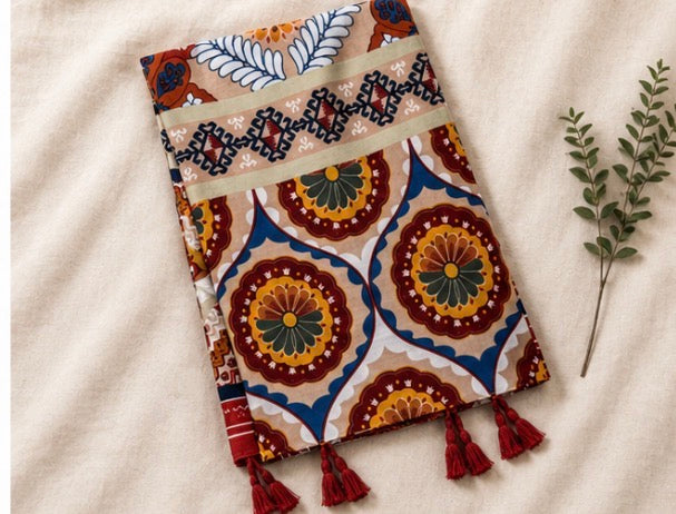 Vintage Floral Medallion Tassel Scarf