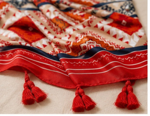 Bohemian Geometric Pattern Tassel Scarf