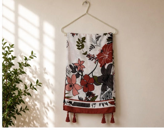 Botanical Floral Print Lightweight Tassel Scarf