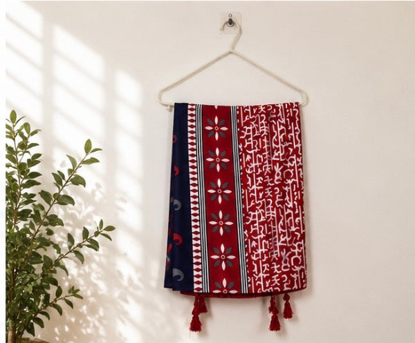 Red Ethnic Pattern Tassel Scarf