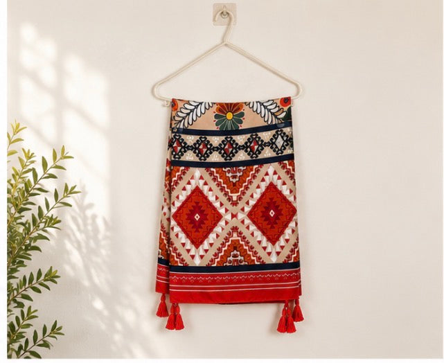 Bohemian Geometric Pattern Tassel Scarf