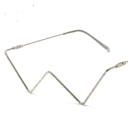 MS011 No-lens Half Frame Metal Rhinestone Glasses For Women Trendy Triangle Metal Glasses Frame