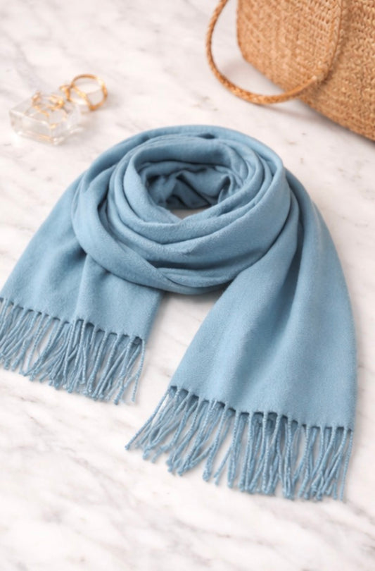 Sky Blue Cozy Fringe Scarf