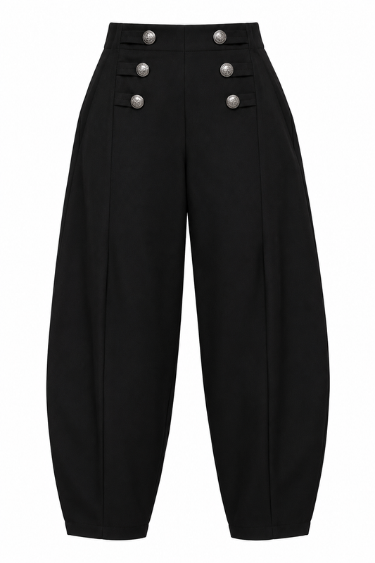 Military Button Barrell Leg Twill Trousers: Beige