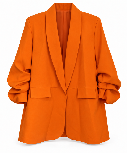 Oversized Rouched Sleeve Blazer: Orange