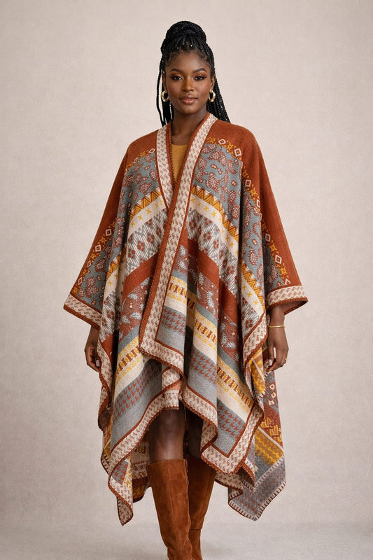 Print poncho wrap shawl
